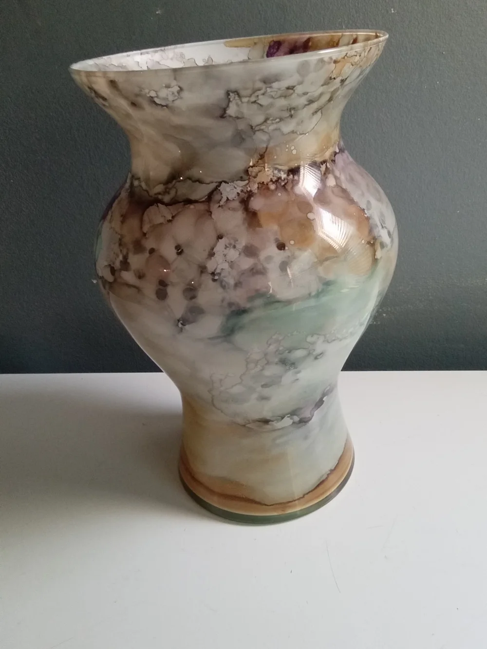 Handcrafted Marble-Effect Glass Vase in Purple and Neutral Tones